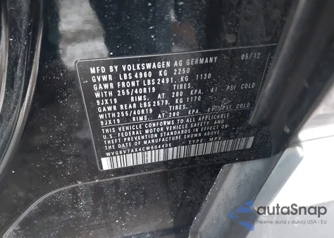 2012 Volkswagen Tiguan Sel z USA, uszkodzony, nr VIN WVGBV7AX4CW604405